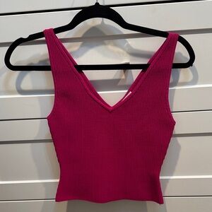 Aritzia Magenta Ribbed V-Neck Tank Top